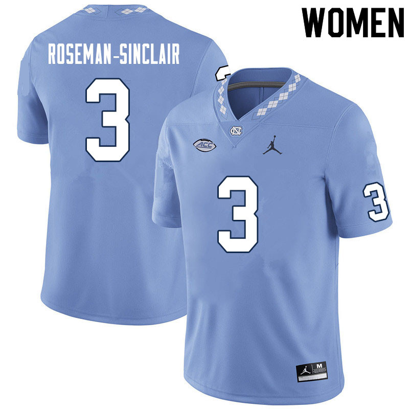 Women #3 Cameron Roseman-Sinclair North Carolina Tar Heels College Football Jerseys Sale-Carolina Bl